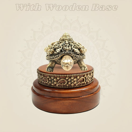 2" Brass Ashtalakshmi Shree Yantra with Tortoise Idol on Round Wooden Base