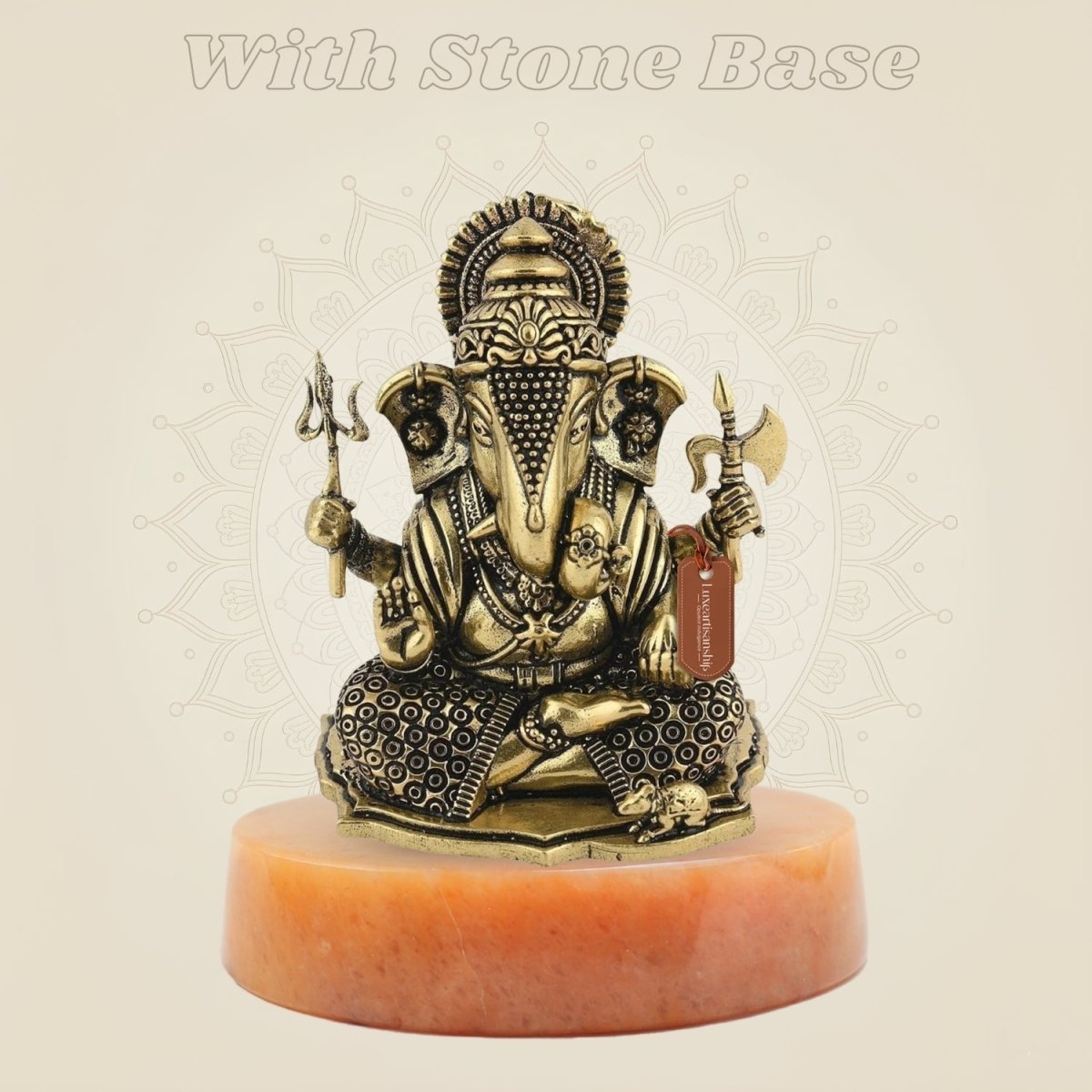 Brass Ganesha idol on gemstone base