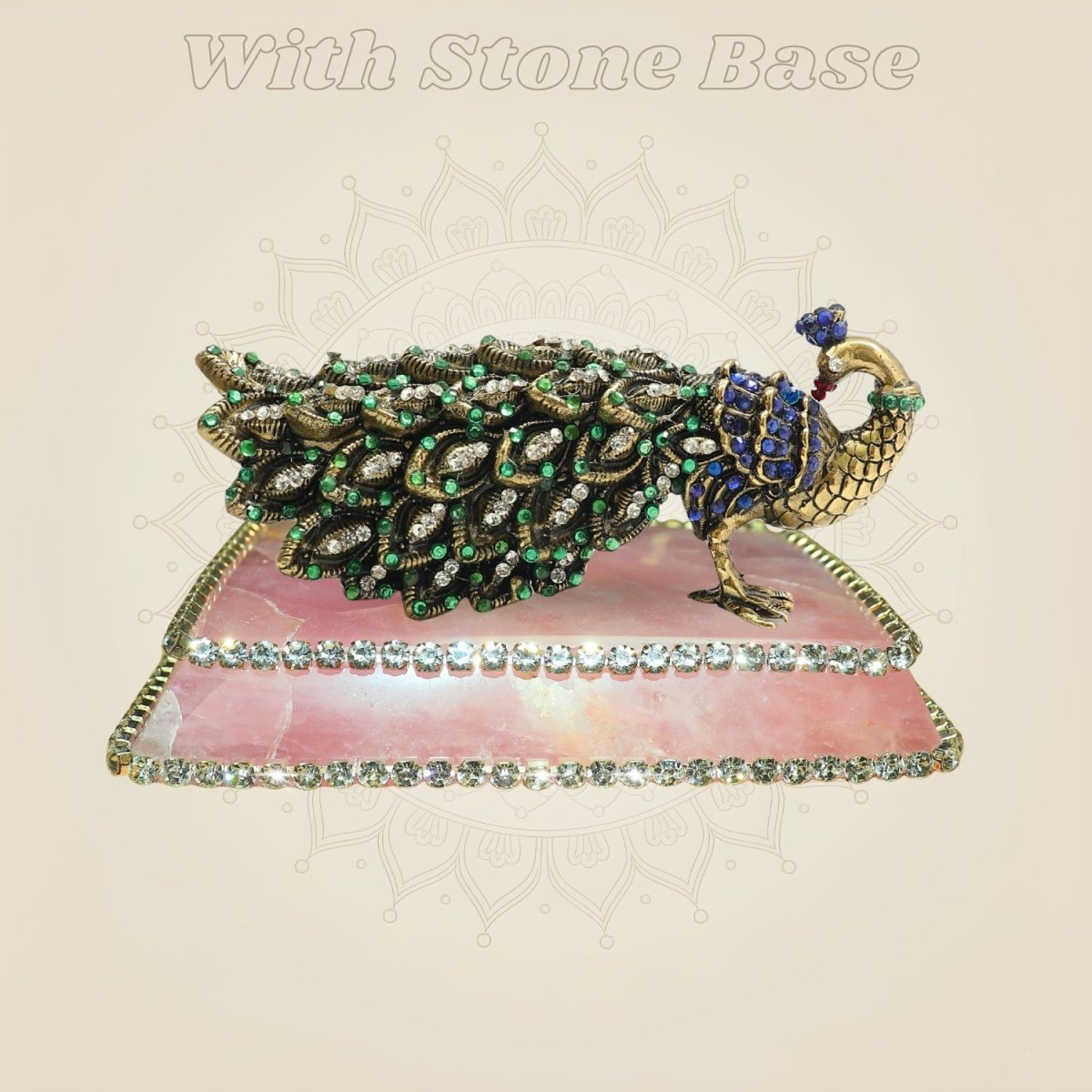 2" Brass Peacock Showpiece Featuring Multicolour Rich Stone Detailing - Luxeartisanship