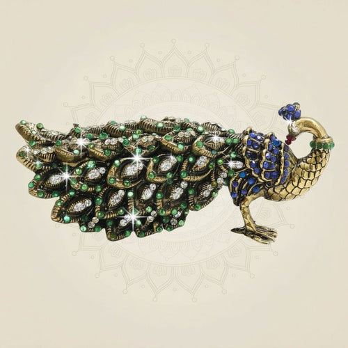 2" Brass Peacock Showpiece Featuring Multicolour Rich Stone Detailing