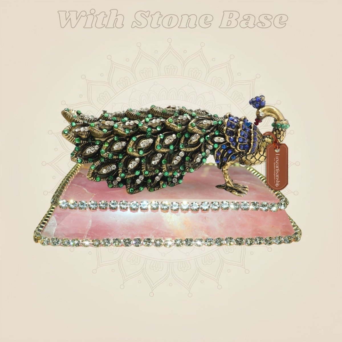 2" Brass Peacock Showpiece Featuring Multicolour Rich Stone Detailing - Luxeartisanship