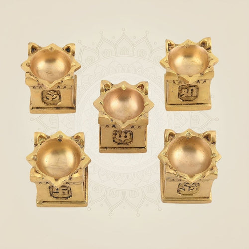 2" Brass Tulsi Chaura Set of 5 – Handcrafted Miniature Stand