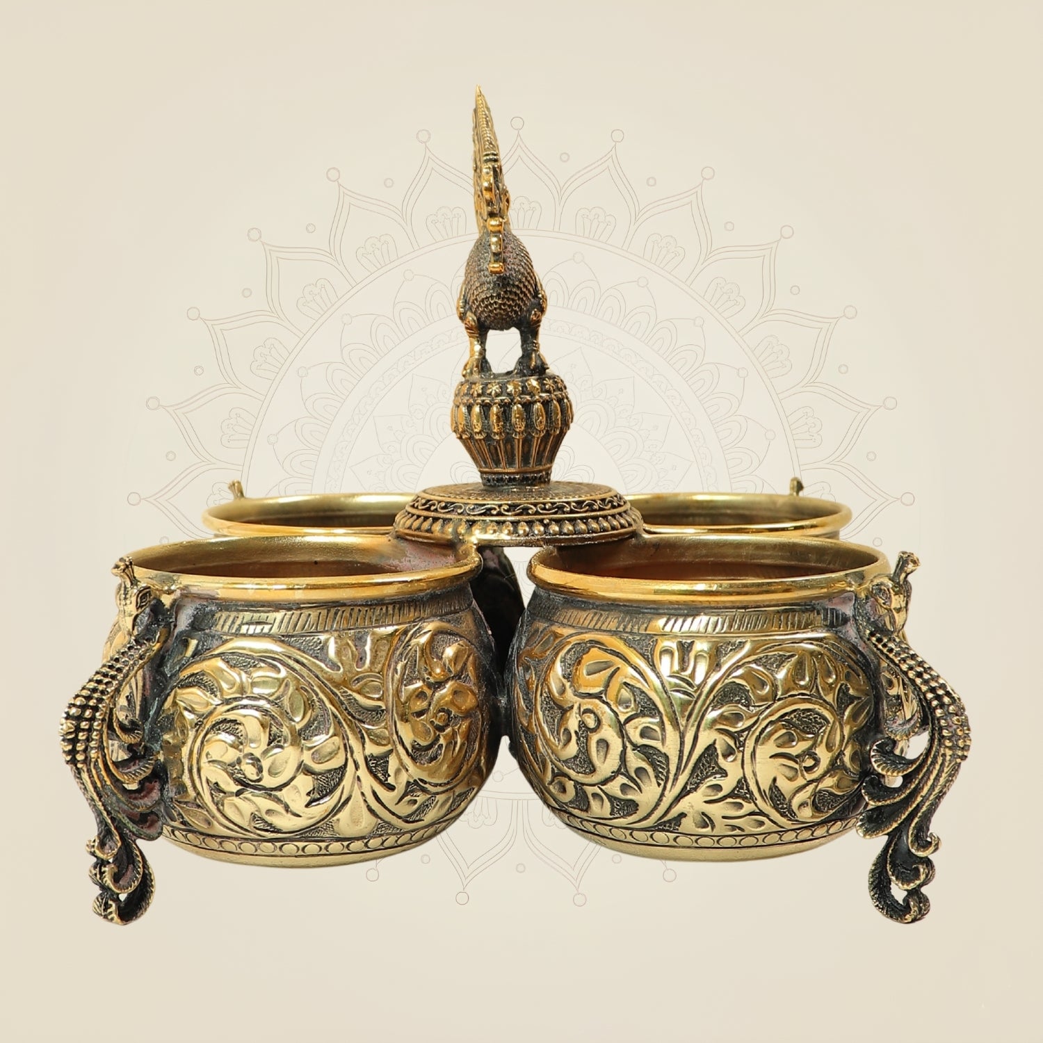 6" Brass Peacock Dry Fruit Bowl Set for Home Decor & Festive Gifting