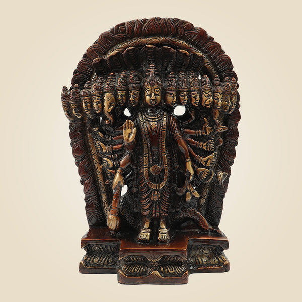 10.5" Hand Painted Brass Vishnu Dashavatar Idol | Narayan Hindu God Statue for Temple Decor