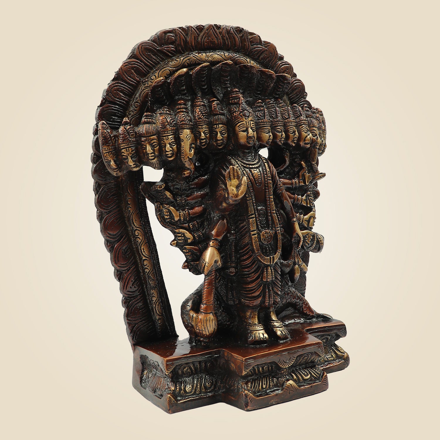 10.5" Hand Painted Brass Vishnu Dashavatar Idol | Narayan Hindu God Statue for Temple Decor