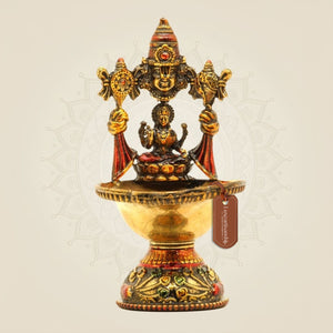 Balaji & Laxmi Brass Diya – 5.5" Handcrafted Artisan Oil Lamp Pooja Deepak for Temple - Luxeartisanship