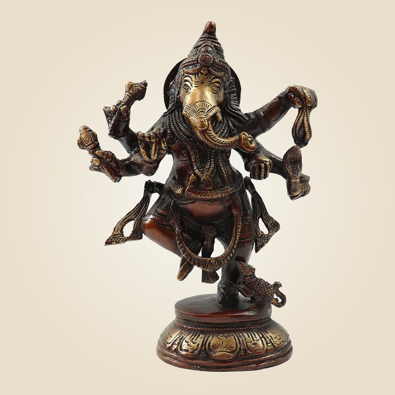 Traditional Brass Ganesh Murti in Dancing Pose 8.5" | Temple & Home Decor