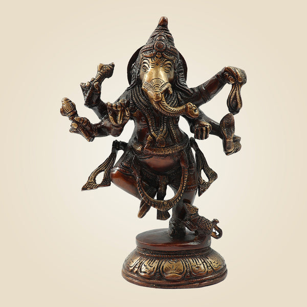 Traditional Brass Ganesh Murti in Dancing Pose 8.5" | Temple & Home Decor