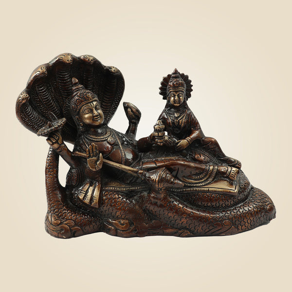 Hand Painted Brass Lakshmi Narayan Idol on Sheshnag 7 " | Temple & Home Statue
