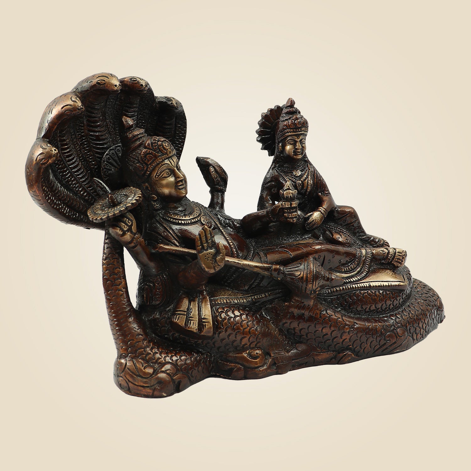 Hand Painted Brass Lakshmi Narayan Idol on Sheshnag 7 " | Temple & Home Statue
