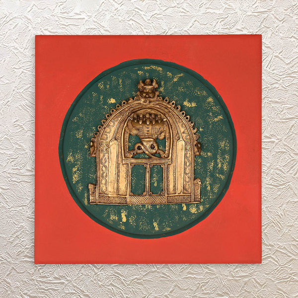Kirtimukha Prabhavali Wall Frame 16"• Pure Brass • Handcrafted Temple Decor