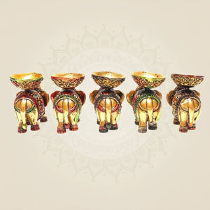 2.25" Brass Elephant Diya Set of 5 – Handcrafted Pooja Oil Lamps for Pooja & Festive Decor - Luxeartisanship