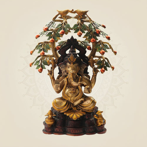 24.5" Brass Ganesha with Tree – Perfect Blend of Art and Spirituality