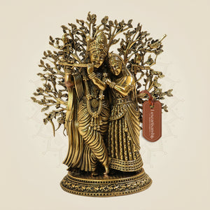 Handcrafted Pure Brass Radha Krishna Idol with Tree of Life – 6.25 Inch