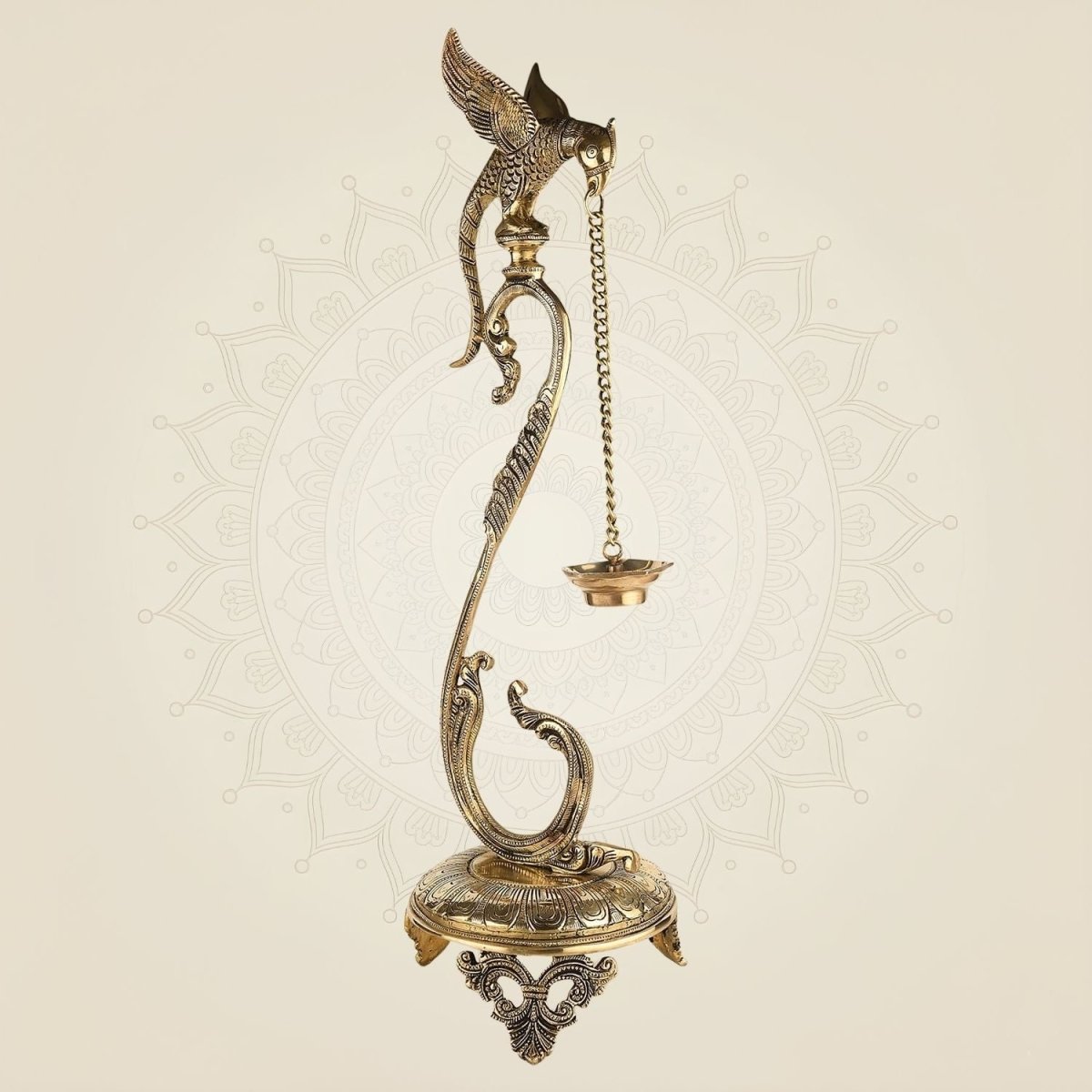 Parrot Diya – Gold Finish Long Chain Deepak