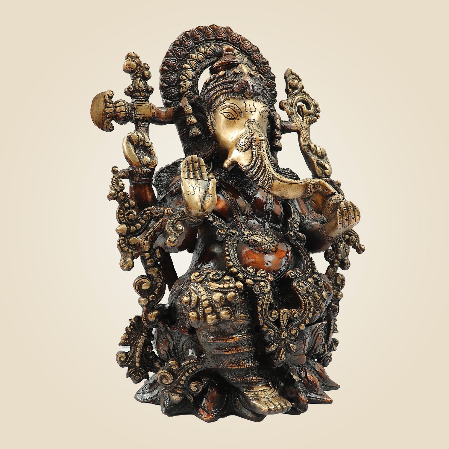 15.5" Ornate Brass Lord Ganesha Idol | Decorative Ganesh Statue for Temple, Home & Gift Purpose