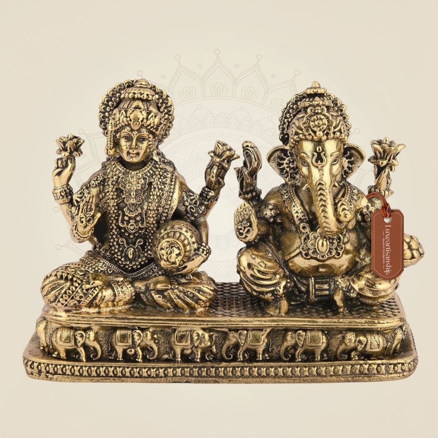 Ganesh Laxmi Idol 3" – Pure Brass Handcrafted Blessings Statue for Pooja & Home Decor - Luxeartisanship