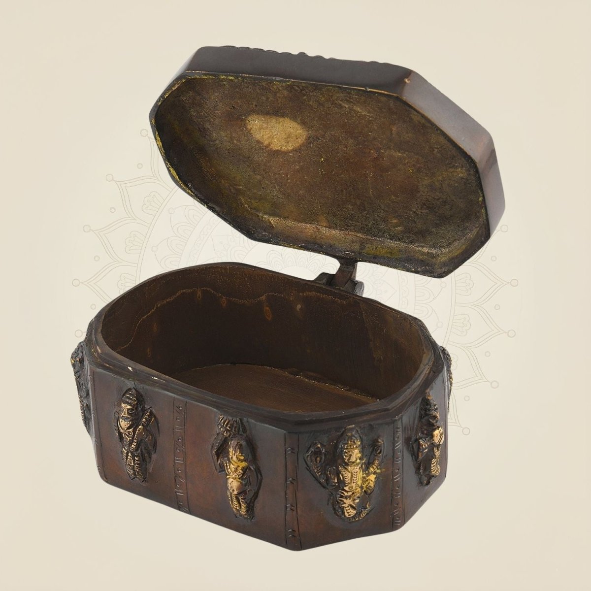 2.5" Brass Multipurpose Box with Dashavatar Carvings - Luxeartisanship
