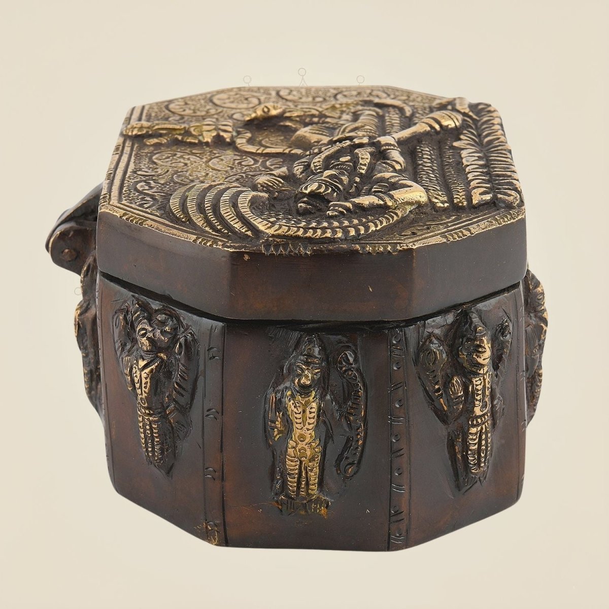 2.5" Brass Multipurpose Box with Dashavatar Carvings - Luxeartisanship