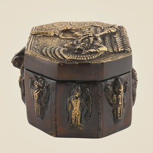 2.5" Brass Multipurpose Box with Dashavatar Carvings - Luxeartisanship