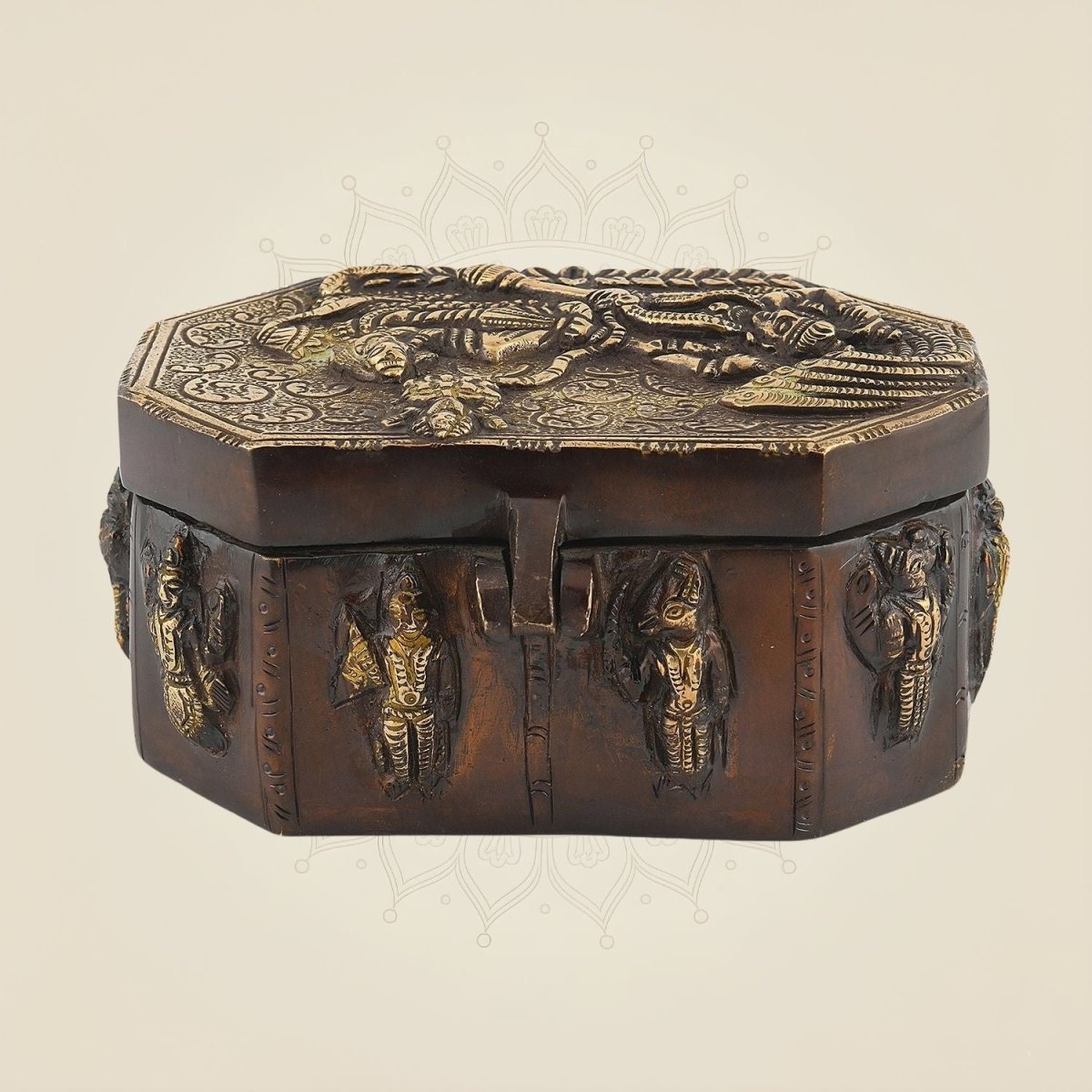 2.5" Brass Multipurpose Box with Dashavatar Carvings - Luxeartisanship