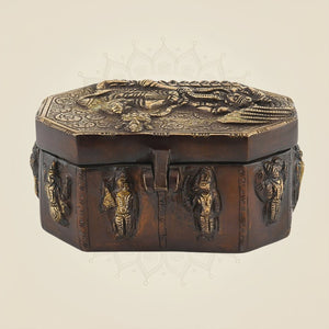 2.5" Brass Multipurpose Box with Dashavatar Carvings - Luxeartisanship