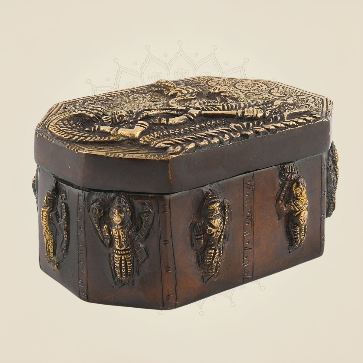 2.5" Brass Multipurpose Box with Dashavatar Carvings - Luxeartisanship