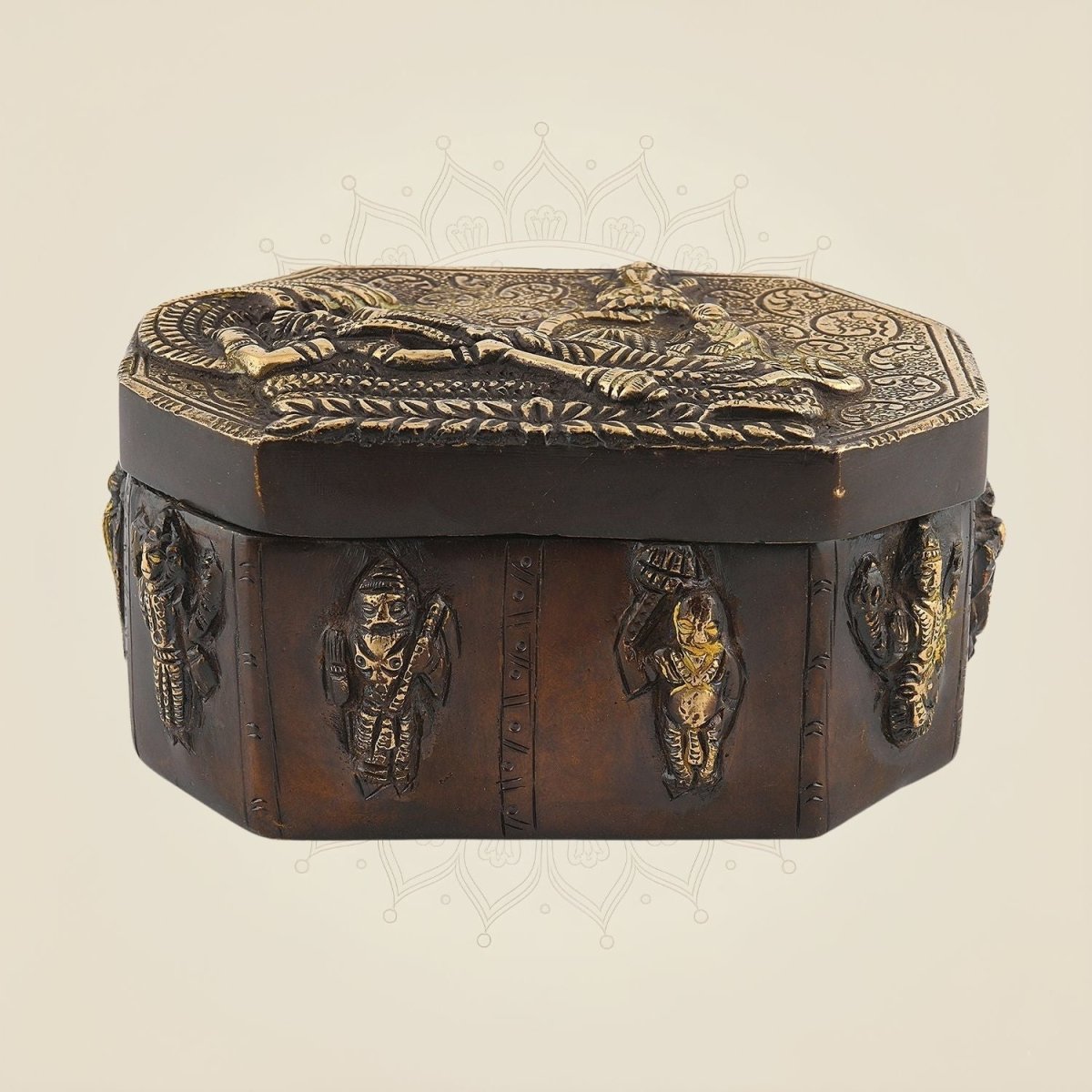 2.5" Brass Multipurpose Box with Dashavatar Carvings - Luxeartisanship