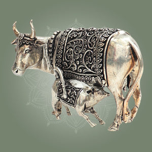 Silver Kamdhenu Cow with Calf Murti