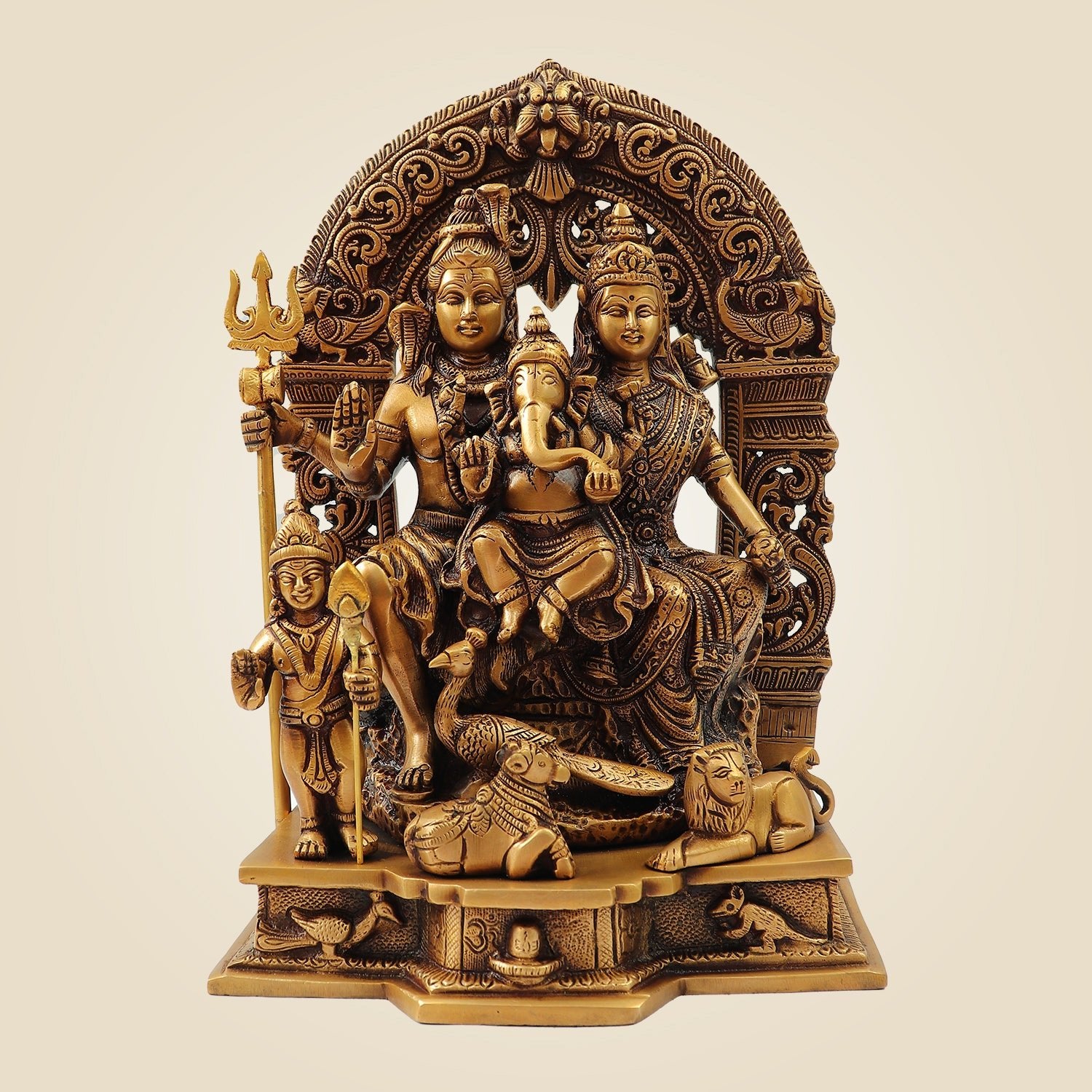 Divine Brass Shiv Pariwar Idol – Heavy Handmade Indian Temple Statue 11.75"