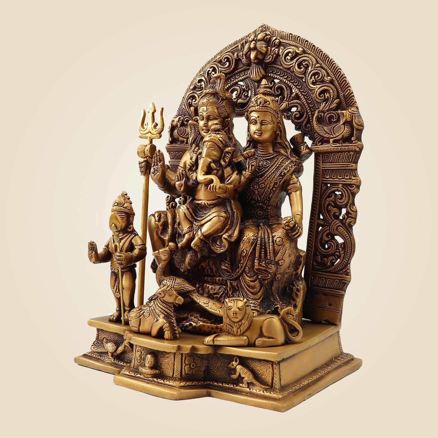 Divine Brass Shiv Pariwar Idol – Heavy Handmade Indian Temple Statue 11.75"