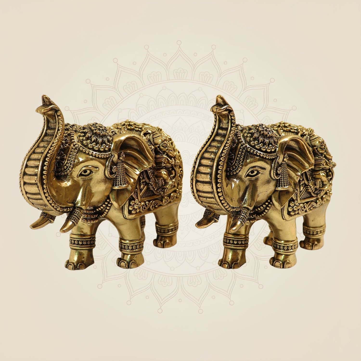 Decorative Brass Elephant Pair Statues with Trunk Up – 5 Inch Prosperity & Vastu Accent
