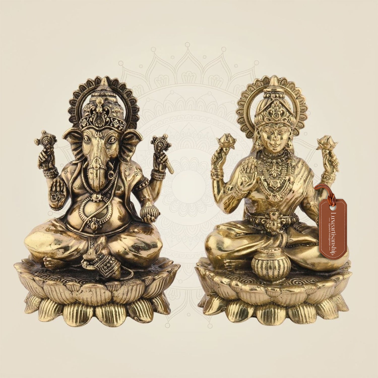 Brass Ganesha Lakshmi Idol on Lotus 4.5