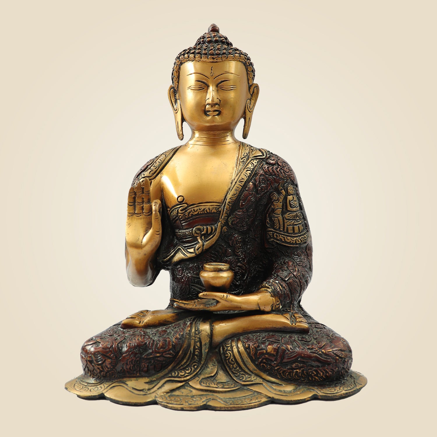 Brass Tibetan Medicine Buddha Idol – Unique Healing Spiritual Statue 11.5"