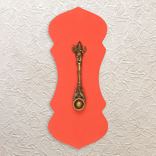 Brass Ganesh Hawan Spoon in Wall Frame 19.5" - Handcrafted Decor for Rituals and Festive