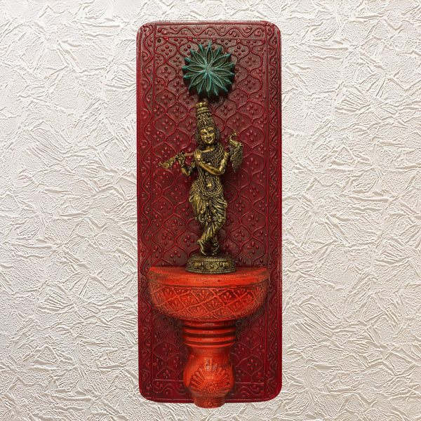Handcrafted Brass Krishna Idol in Wooden Wall Frame 16"– Spiritual Decor