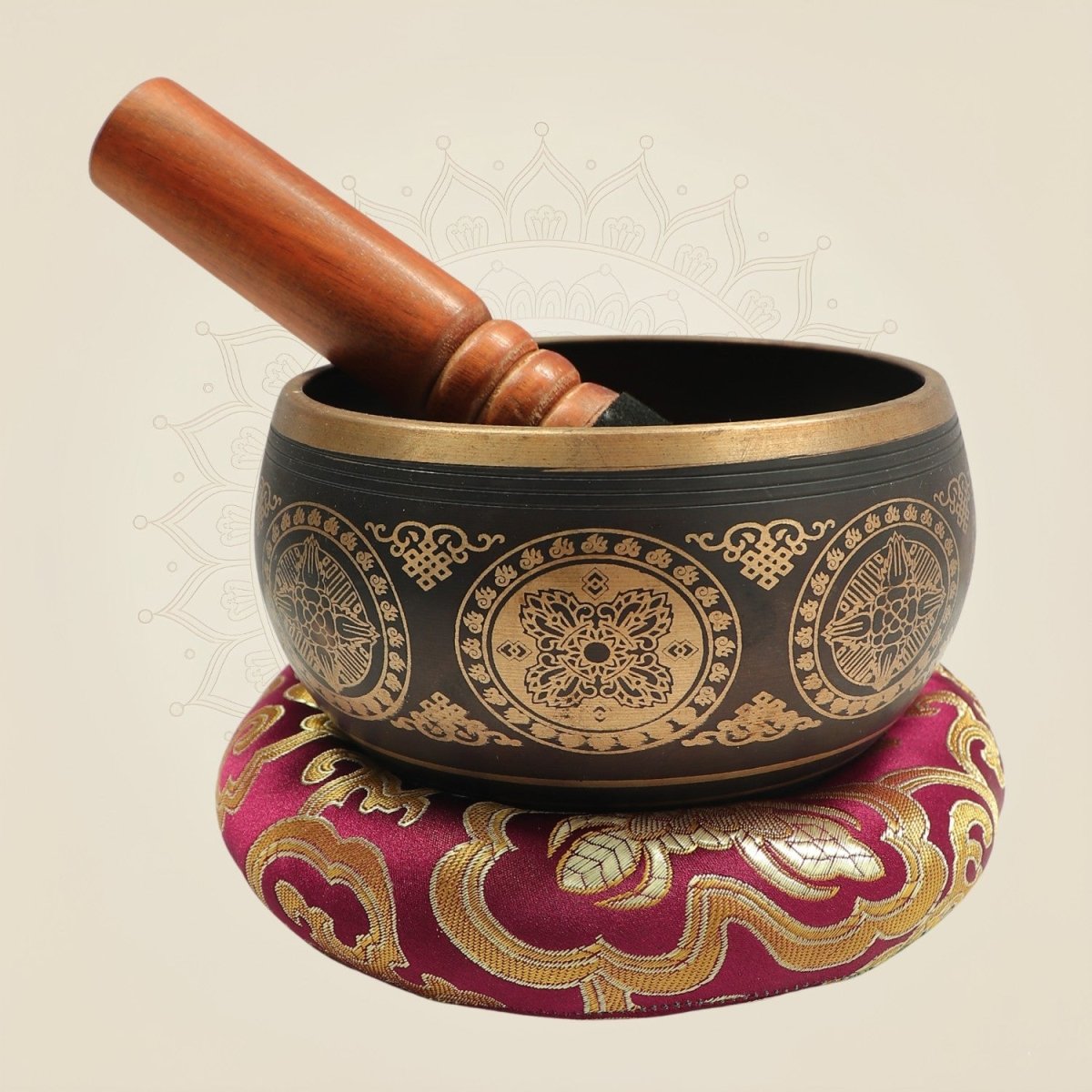2.75" Brass Tibetan Singing Bowl with Striker & Cushion Meditation Set - Luxeartisanship