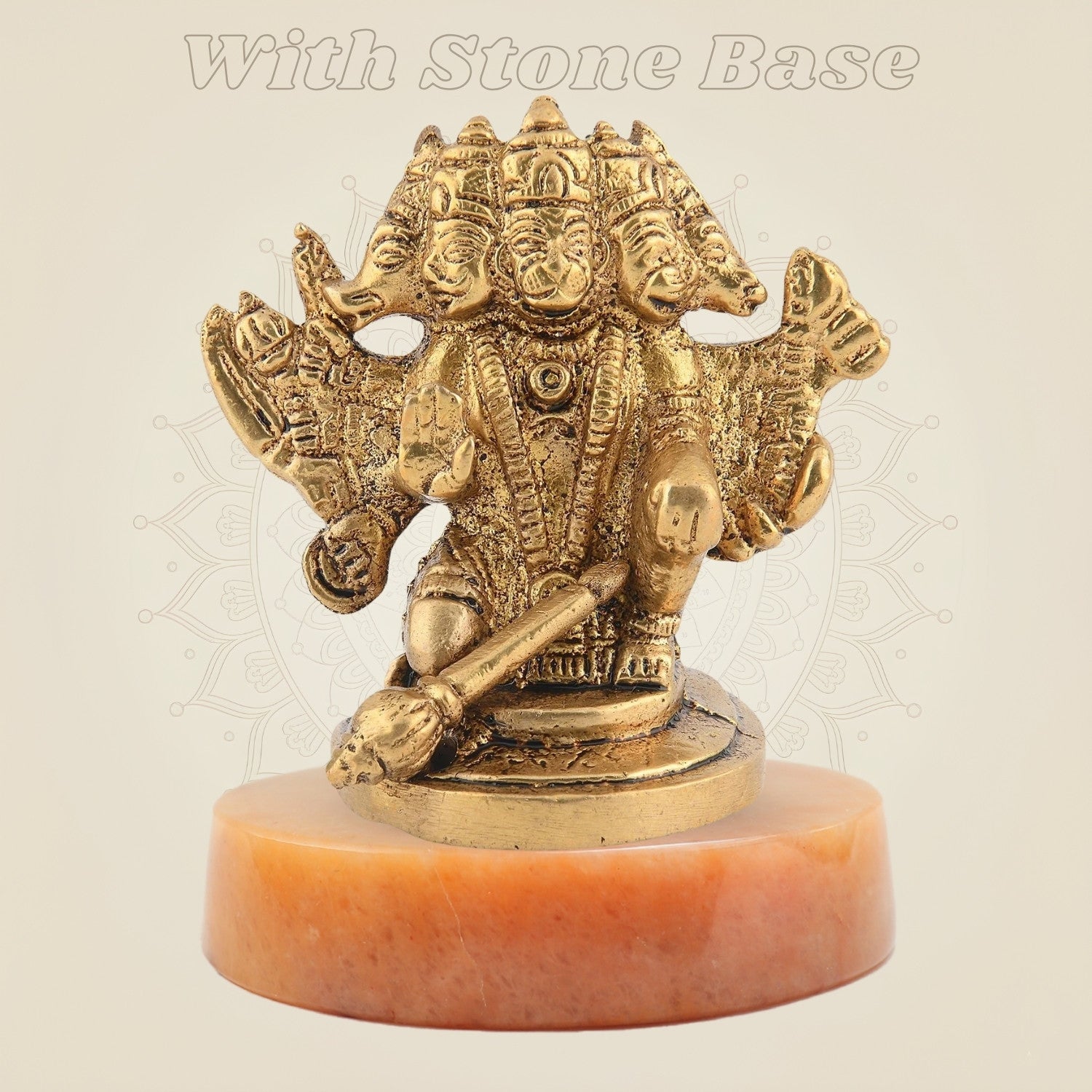 Brass Panchmukhi Hanuman Sculpture with Stone Base - Luxe Artisanship