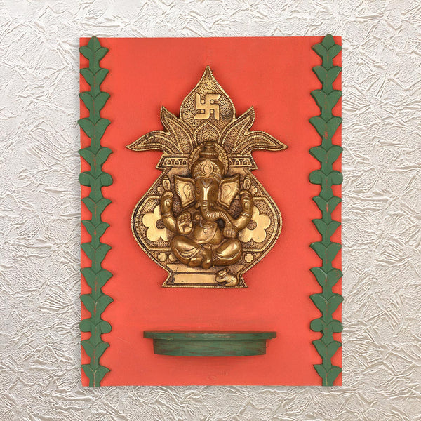 Brass Ganesh Kumbh Kalash Wall Frame 15.5" Ideal for Home & Vastu Decor
