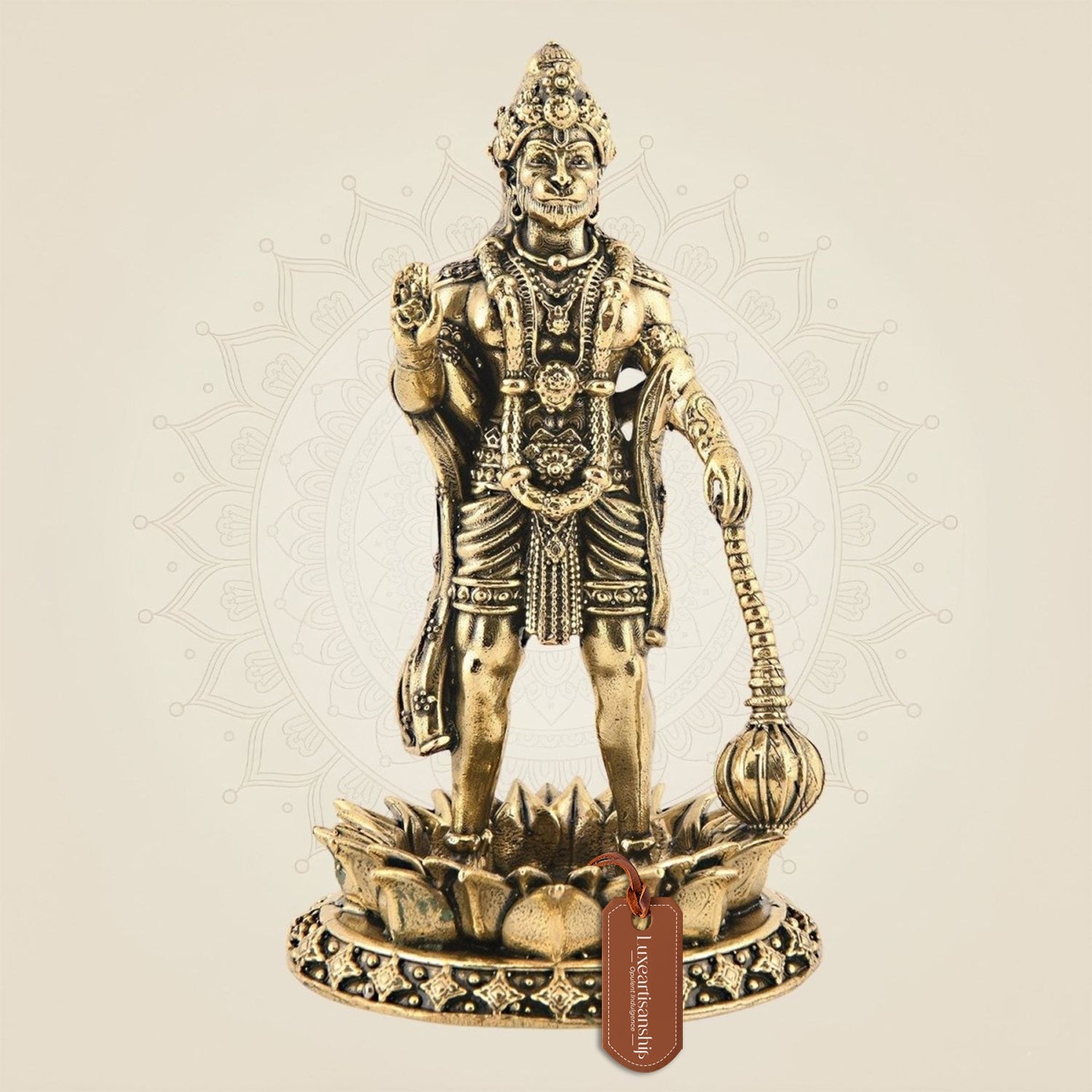 Brass Hanuman Standing on Lotus 4"