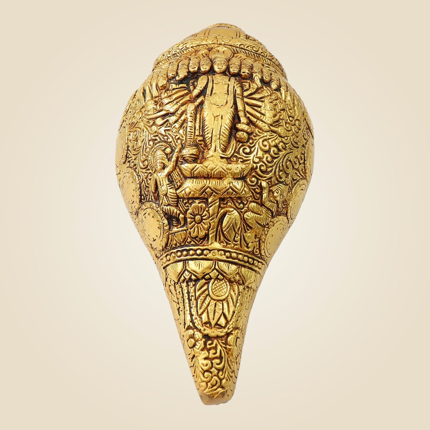 Brass Vishvarupa Vishnu Blowing Shankh 3.5" – Spiritual Décor for Positive Energy