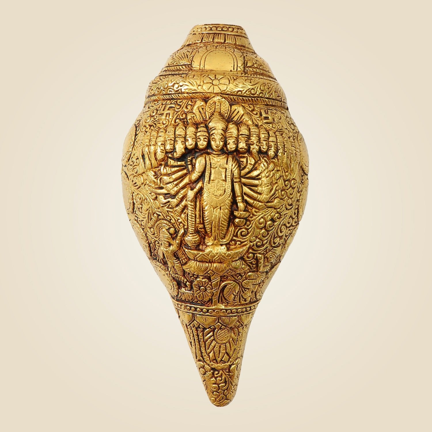 Brass Vishvarupa Vishnu Blowing Shankh 3.5" – Spiritual Décor for Positive Energy