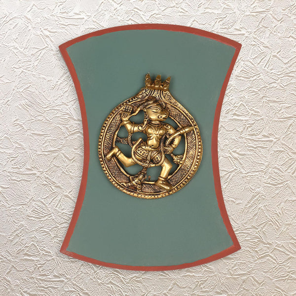 Lord Hanuman in Brass • 9.75" Wooden Wall Frame • Spiritual Home Decor