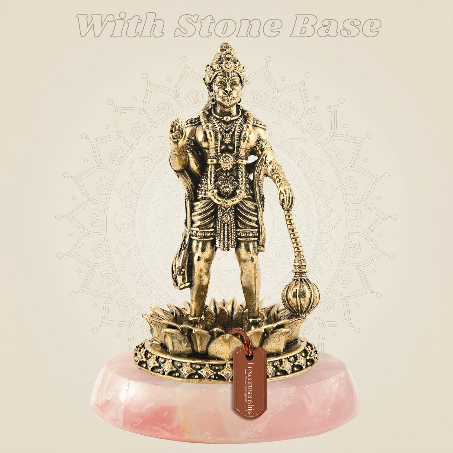 Brass Hanuman statue with gemstone base