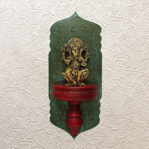 Brass Ganesha Idol with Graceful Wood-crafted Stand- 17"