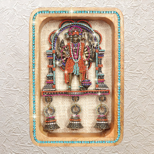 Divine Brass Panchmukhi Hanuman in 9" Wall Frame with Rhinestone Work