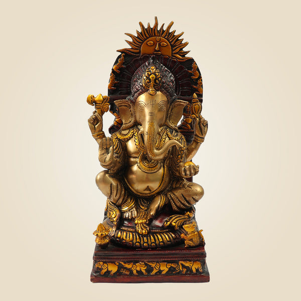 Handcrafted Brass Lord Ganesha Statue with Prabhavali 16"