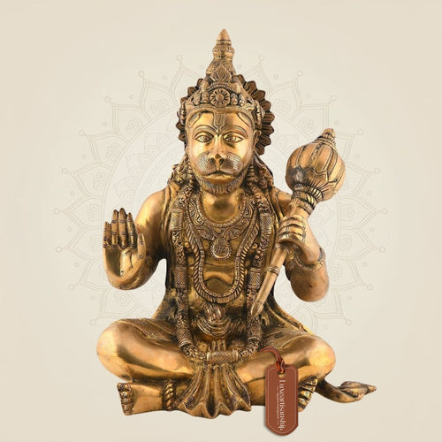 Big Size Hanuman Ji Brass Idol 16" | Yogasana & Abhaya Mudra | Handmade Spiritual Statue