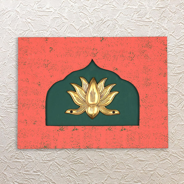 Pure Brass Lotus Flower Wooden Wall Frame - Traditional Decor : 12 Inch