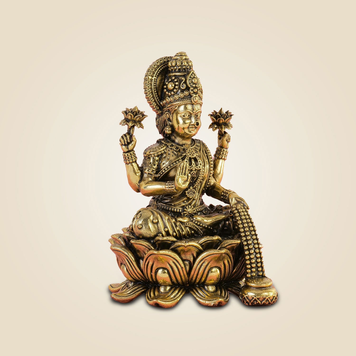 Goddess Lakshmi Idol 5" Handcrafted Excellent Brass Murti